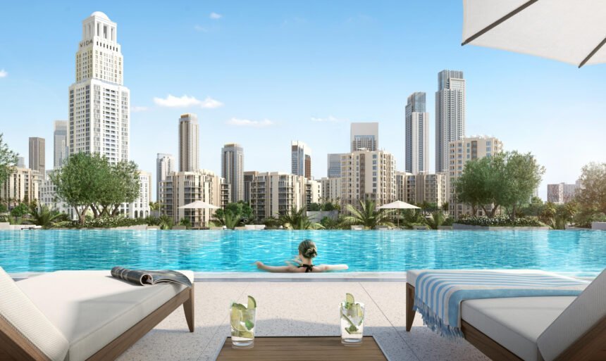 Infinity pool with picturesque creek views