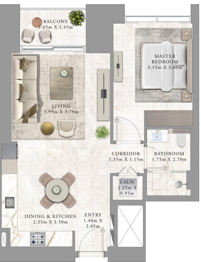Floor Plans Palace Residences Creek Blue - 1 Bedroom Apartments