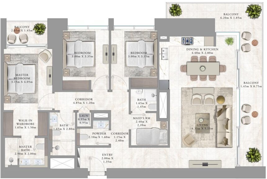 Floor Plans Palace Residences Creek Blue - 3 Bedrooms Apartments