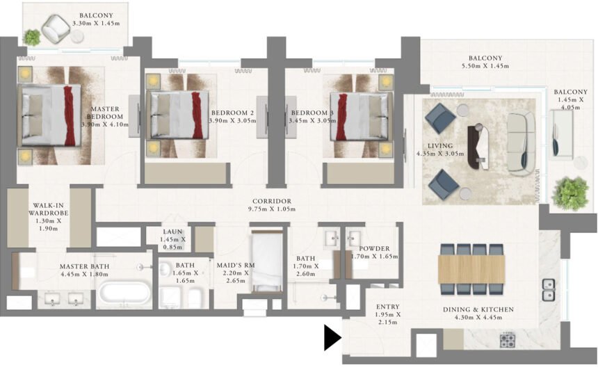 Floor Plans Arlo - 3 Bedrooms Apartments