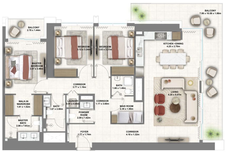 Floor Plans Montiva by Vida - 3 Bedrooms Apartments