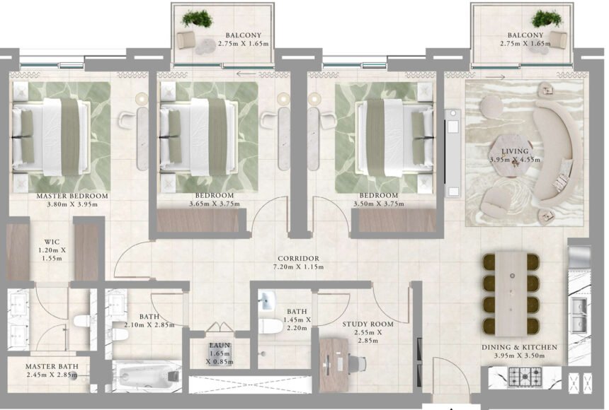 Floor Plans Oria - 3 Bedrooms Apartments