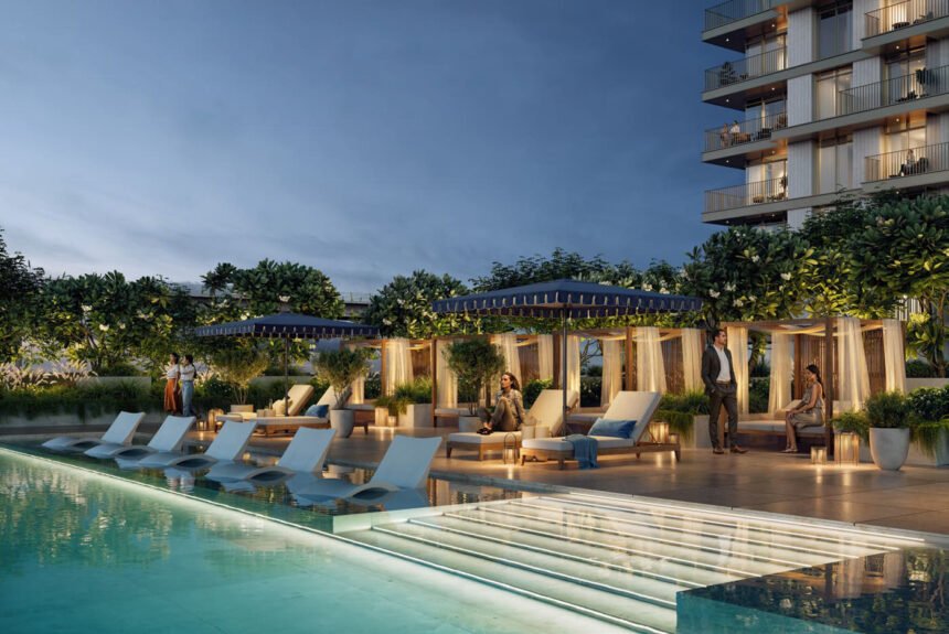 Infinity pool with ergonomic sun loungers