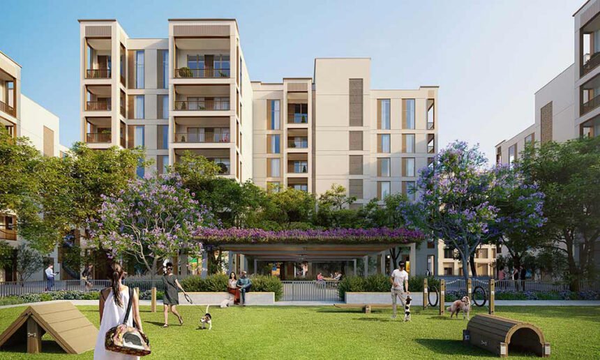 Green park with relaxation areas